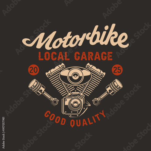 A vintage custom motorcycle logo design vector featuring a classic chopper silhouette with bold lines and retro details. Perfect for biker clubs, garage brands, motorcycle events, apparel prints