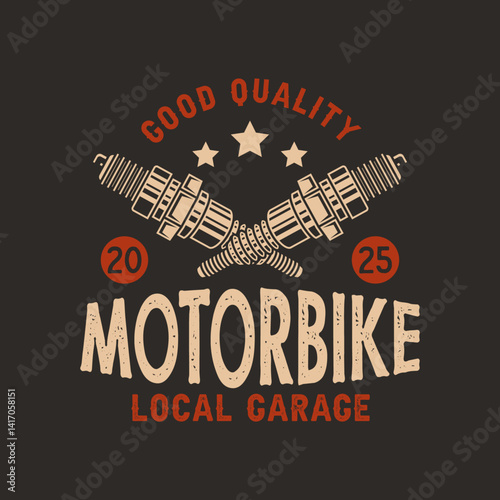 A vintage custom motorcycle logo design vector featuring a classic chopper silhouette with bold lines and retro details. Perfect for biker clubs, garage brands, motorcycle events, apparel prints