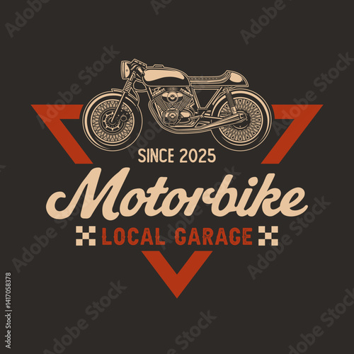 A vintage custom motorcycle logo design vector featuring a classic chopper silhouette with bold lines and retro details. Perfect for biker clubs, garage brands, motorcycle events, apparel prints