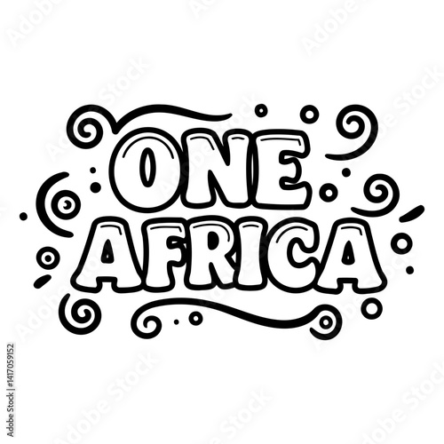 Bold, stylized typography of "One Africa" with decorative swirls and dots.  Ideal for African unity themes, inspirational posters, or social media graphics.