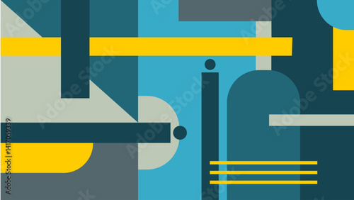 Abstract Geometric Composition in Blue and Yellow. Minimalist modern mosaic contemporary style for banner, poster, wallpaper.