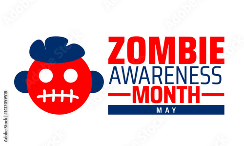 Zombie Awareness Month background banner or poster design template. observed every year in May. Holiday concept. Use to any Template, card, poster, placard, template.