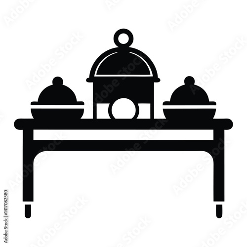 buffet table food setup line icon