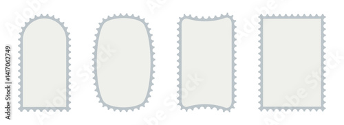  Blank postage stamp borders template. Postage Stamps in flat design.