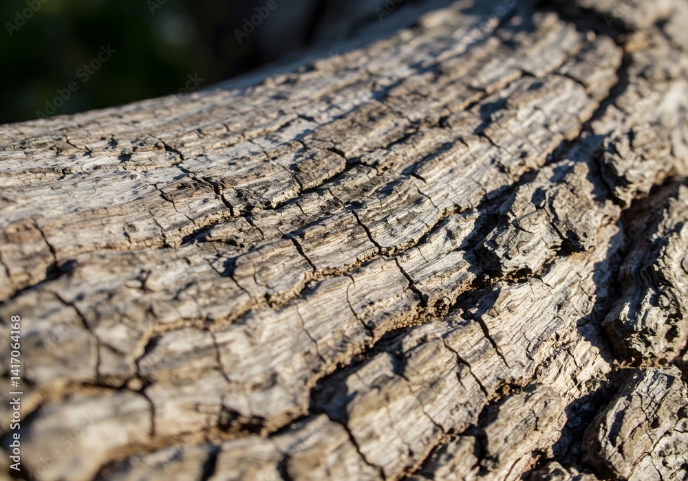 Fototapeta premium Close-up of textured tree bark, macro shot detail, nature background, weathered wood, cracked surface