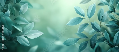 Teal leaves, nature backdrop, soft focus, website banner