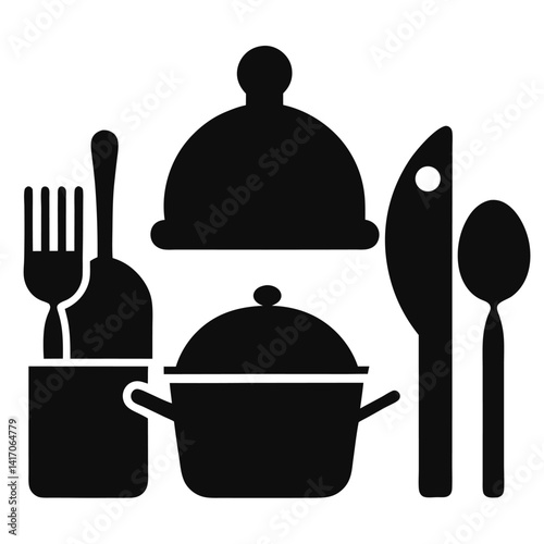 kitchen utensils culinary tools line icon
