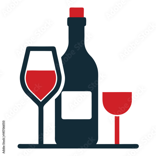 wine bottle and glass drink set line icon