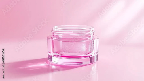 Obraz na płótnie Pink glass jar for face cream. Close up. w salonie