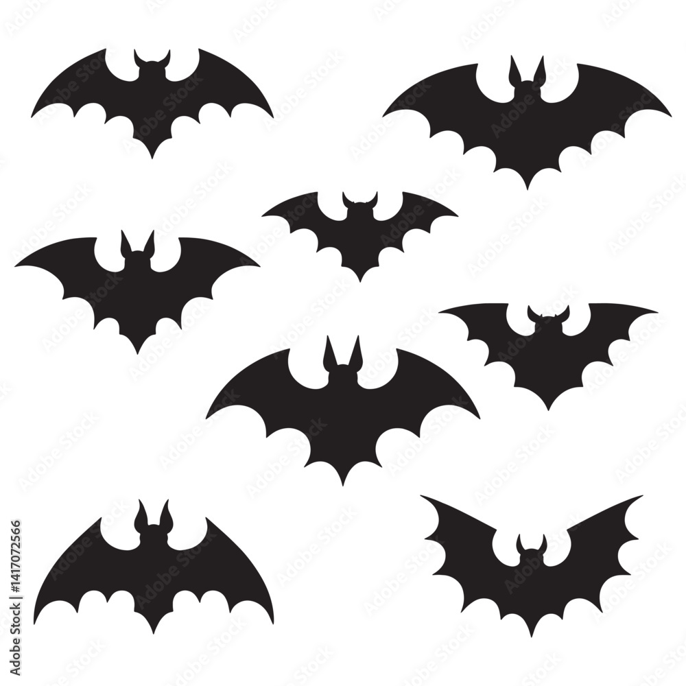 Naklejka premium A set of black bat silhouettes with various wing shapes and body forms