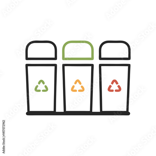 Recycling bins illustration with green, yellow, and red colors  