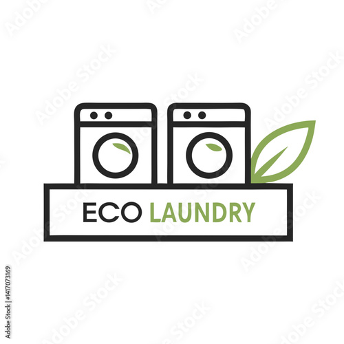 Eco Laundry Logo with Washing Machines and Leaf Design  