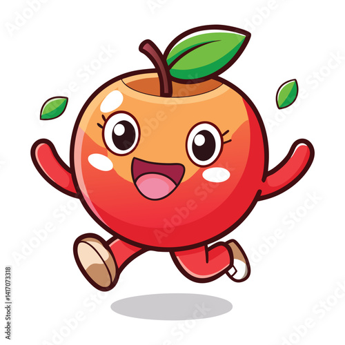 Happy running apple cartoon character