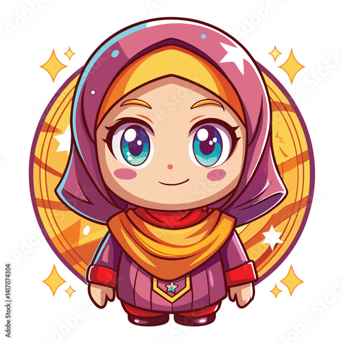 Cute Cartoon Girl in a Hijab