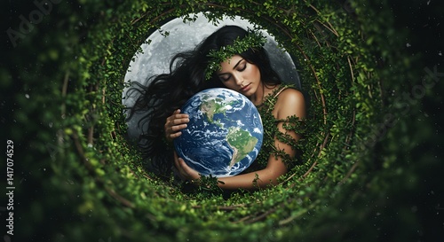 Woman Embracing Earth, A Symbol of Environmental Harmony