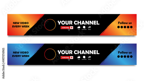 Modern YouTube Channel Banner Template with Subscribe Button like, comment and share button.