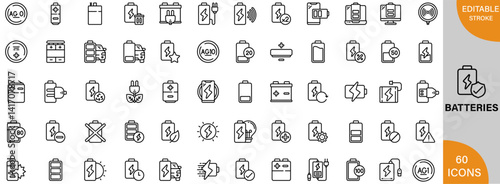 Batteries, Battery icon pack | Detailed Outline | Editable Stoke 60 icon | Victor illustrator.