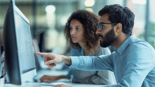 young creative business team working with computer together in modern office