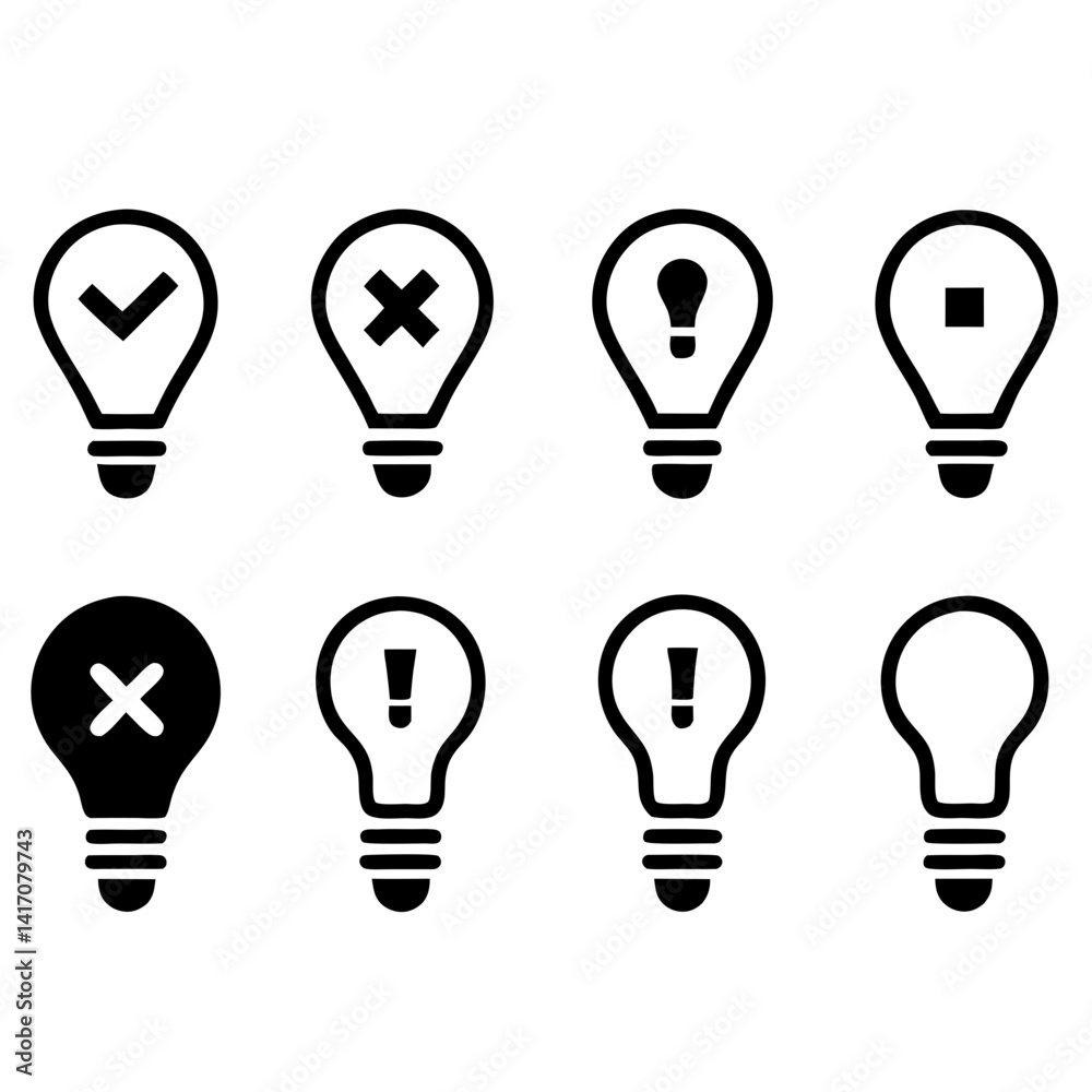 Light Bulb Icon Set Representing Ideas Problem Solving And Decision Making Light Bulb Icon Set Representing Ideas Problem Solving And Decision Making