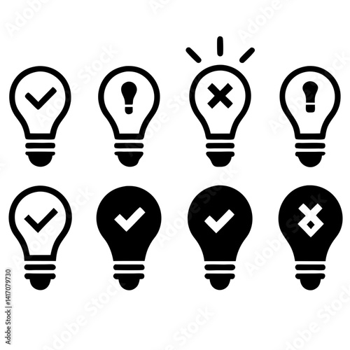 Idea Generation Process Black Vector Icons Representing Valid Inquiries And Rejected Conceptions