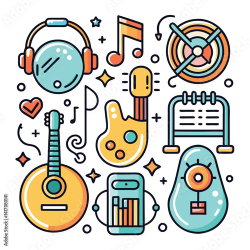 Colorful music and audio equipment illustration