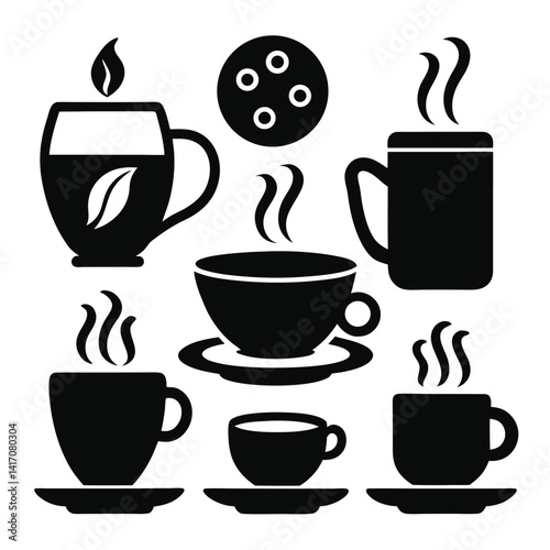 Black and white coffee cups with steam, perfect for cozy vibes and hot drinks. Ideal for morning routines, gifts, or coffee lovers enjoying a warm beverage.
