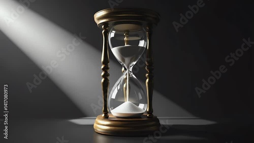 Antique hourglass, illuminated by spotlight.