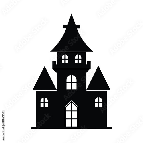 Structured Black Silhouette Of A Castle Turret Complex