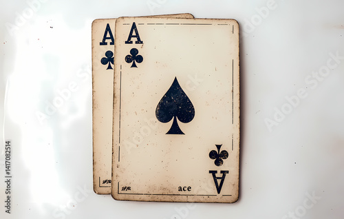 Two Aces: A captivating image showcasing two vintage playing cards, highlighting the iconic Ace of Spades and the Ace of Clubs, symbolizing a game of chance and strategy.