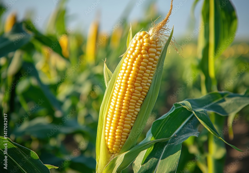 Image of Fresh Yellow Corn on the Cob Growing in a Green Field Under Clear Blue Skies Perfect for Agriculture and Farming Themes and Seasonal Produce Promotion Image of Fresh Yellow Corn on the Cob Growing in a Green Field Under Clear Blue Skies Perfect for Agriculture and Farming Themes and Seasonal Produce Promotion