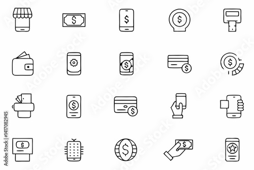 Payment and Finance Icons – Line Art SVG Symbols in Monochrome Style

