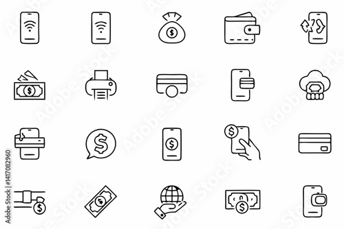 Financial Payment Icons – Minimal Line Art SVG for Money and Banking

