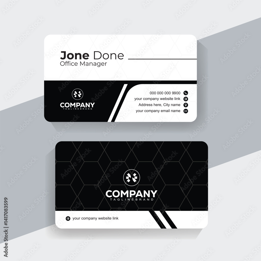Obraz premium Black and White Business Card Template for Office Managers. Premium black and white business card design with bold typography and modern minimal style, perfect for highend branding.