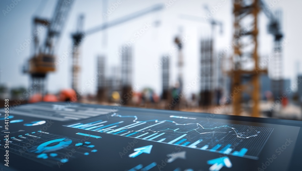 Fototapeta premium Construction Project Management: Analyzing Data for Efficient Growth and Progress Tracking with Modern Technology