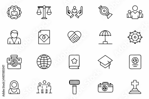 Social Policy Icons – Minimalist Line Art SVG Set for Community and Governance

