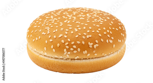 A sesame seed bun for burgers isolated on a black background ready to be filled with delicious food photo