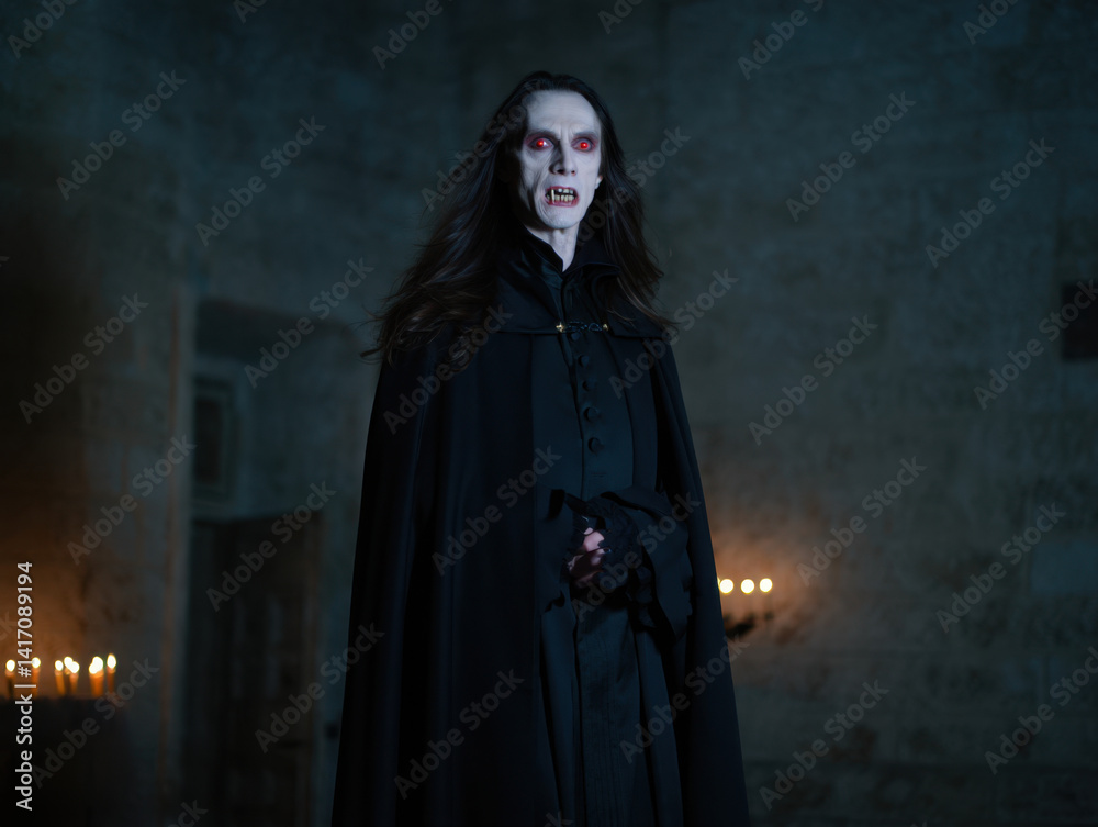 Supernatural Being with Intense Red Eyes in Shadow