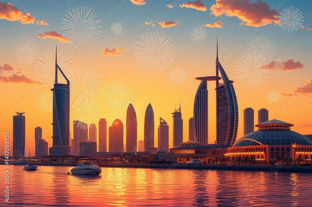 Obraz premium Bahrain Skyline Sunset Festival