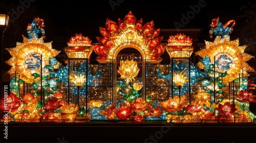 Illuminated Lotus Lantern Festival Display