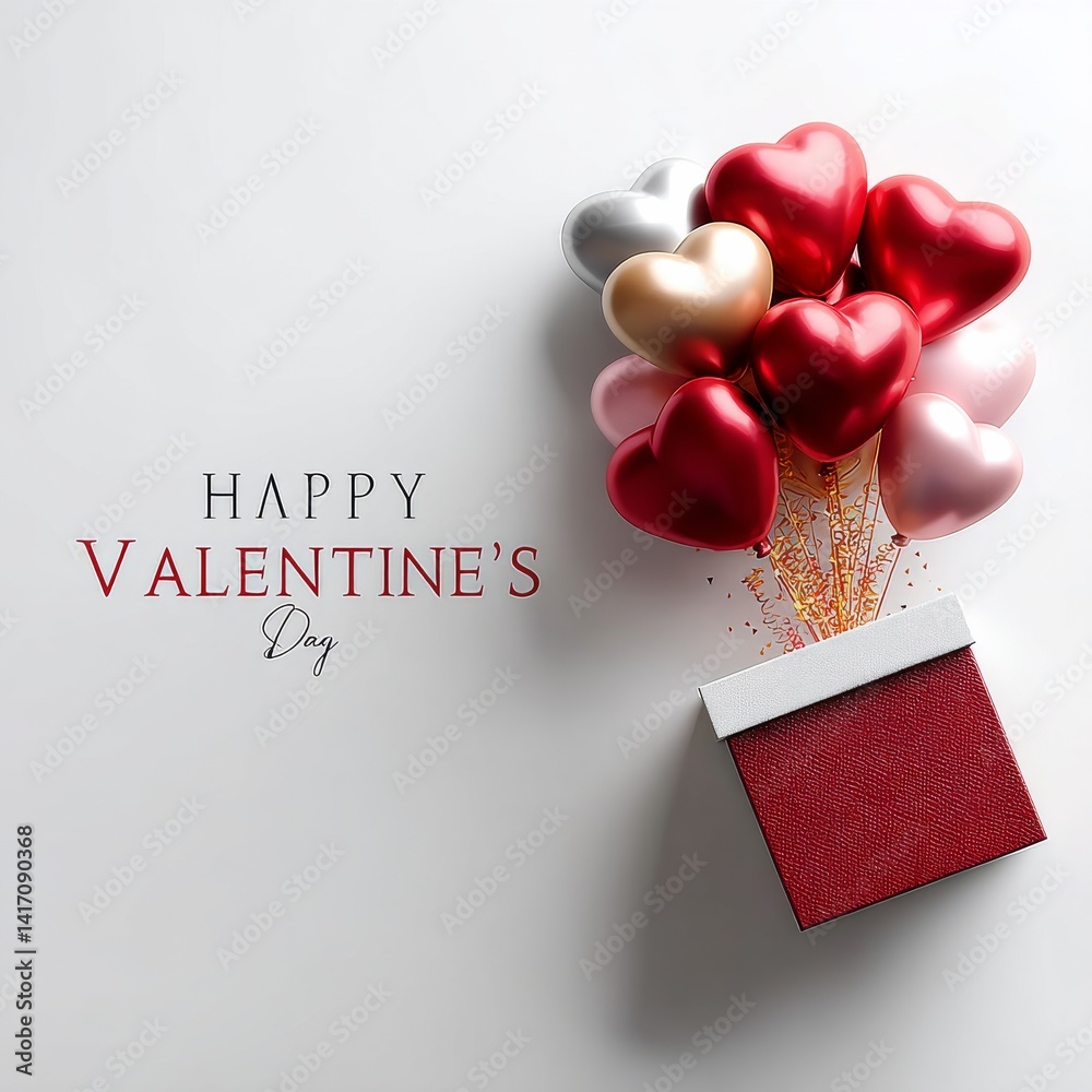 A Box of Love: Heart-Shaped Balloons and Confetti for a Happy Valentine's Day Celebration, a Gift of Affection