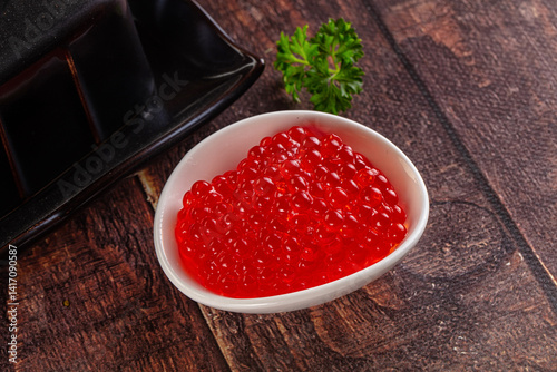 Salmon red caviar in the bowl