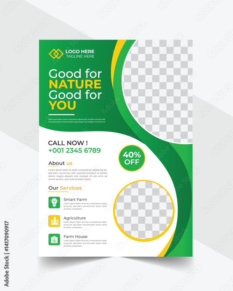 Modern Agriculture & Farming Flyer Template – Eco Green Organic Farm Brochure Design.	