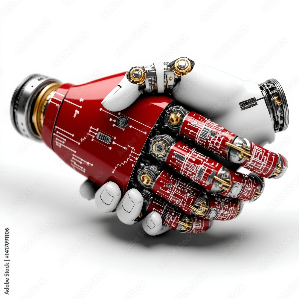 Robotic Handshake: Futuristic Collaboration and Artificial Intelligence Joining Forces for a Technological Partnership