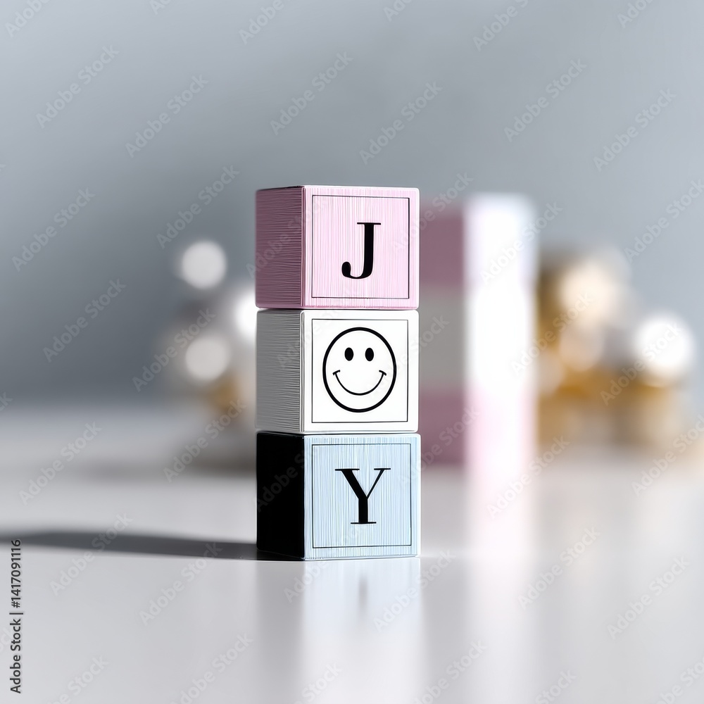 Stacked Blocks Spelling Joy with a Smiley Face: A Cheerful Reminder and Simple Graphic Design.