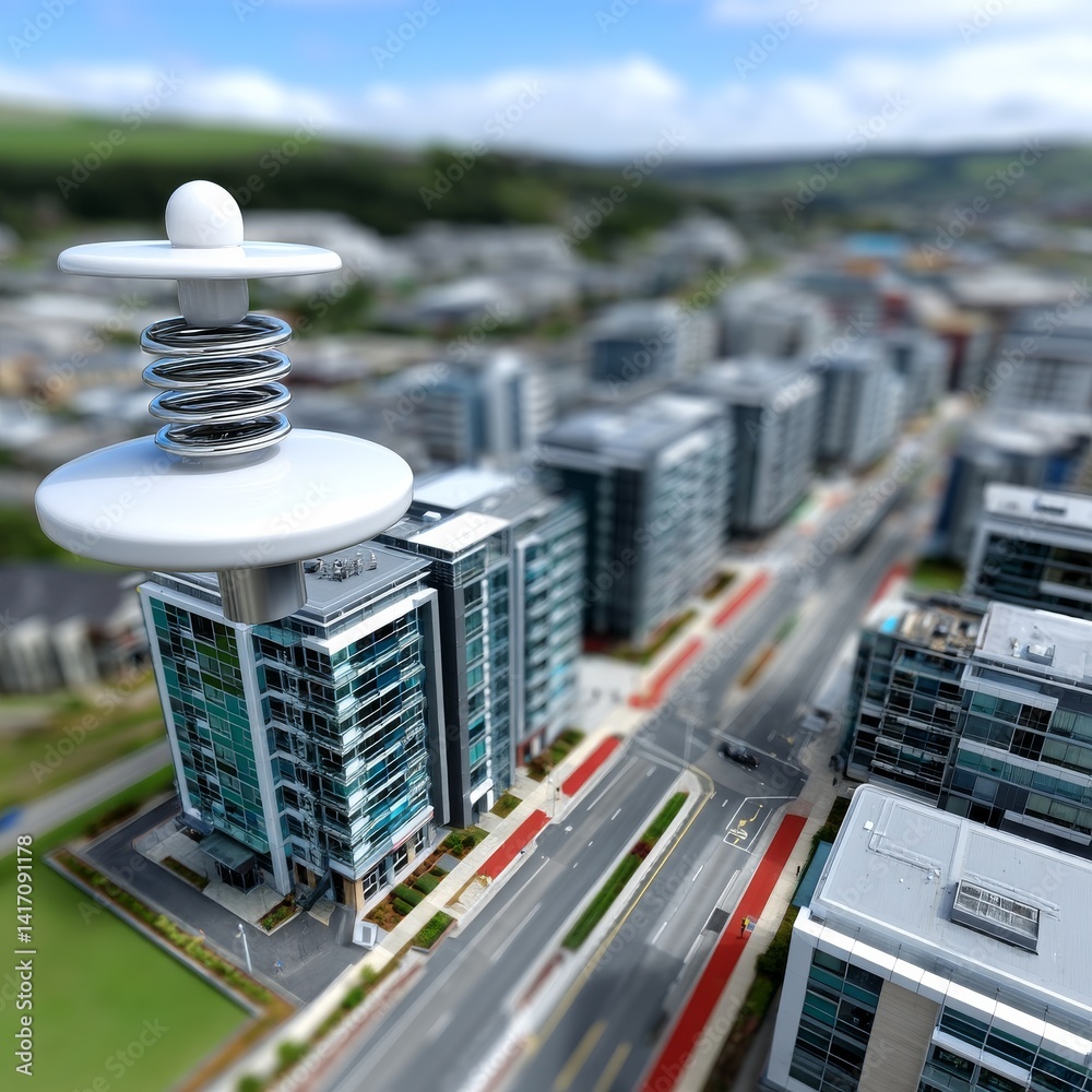 Tilt-Shift Miniature Cityscape with Spring Topper: Whimsical Urban Design and Architectural Perspective