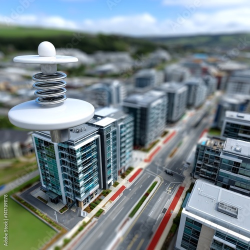 Obraz na płótnie Tilt-Shift Miniature Cityscape with Spring Topper: Whimsical Urban Design and Architectural Perspective w salonie