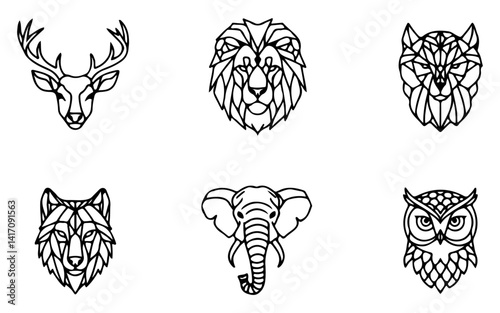 A vector set showcases tribal tattoo designs, an artful illustration with ornamental patterns including a lion and skull emblem in black silhouette