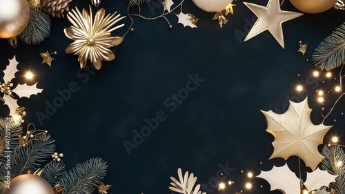 Elegant Christmas Decoration Gold Star Ornaments on Dark Background for Festive Holiday Celebration
