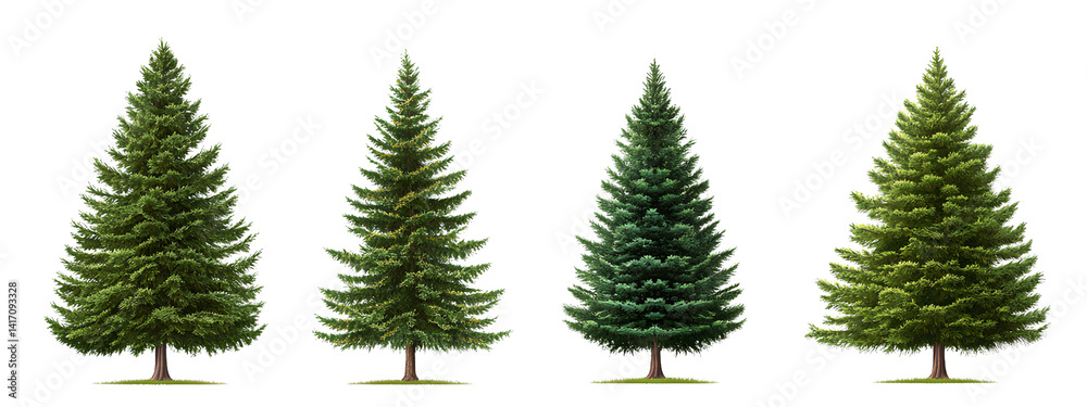 Four pine trees in different sizes, isolated on a transparent background PNG Four pine trees in different sizes, isolated on a transparent background PNG