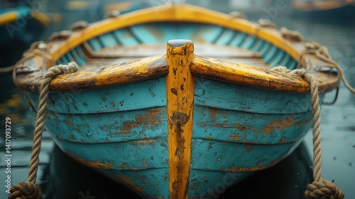 Vintage wooden boat hull close up photo